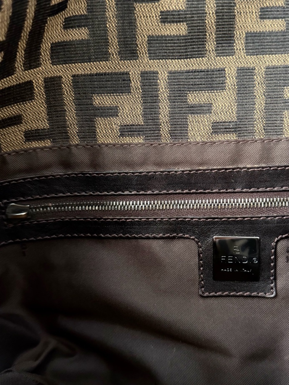 Fendi Brown Zucca Canvas Double Flap Shoulder Bag - Picture 8 of 9
